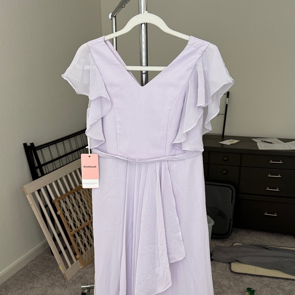 Charming Lilac Ruffle Sleeve Dress